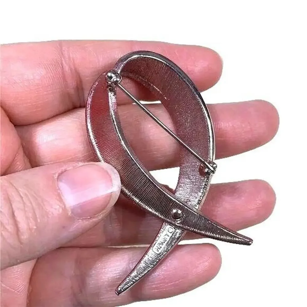 Vintage Monet Heart Disease Ribbon Brooch Pin Fashion Jewelry Red